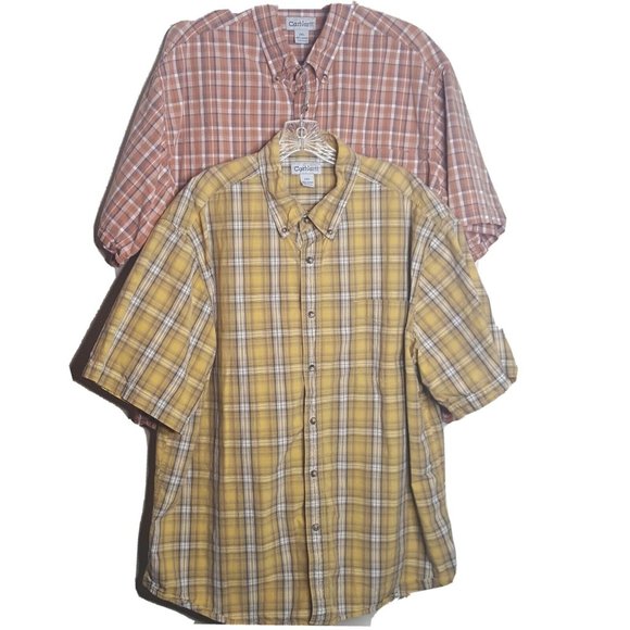 Carhartt Short Sleeve Mens 2XL Cotton Plaid Button Up Shirt Lot of 2
